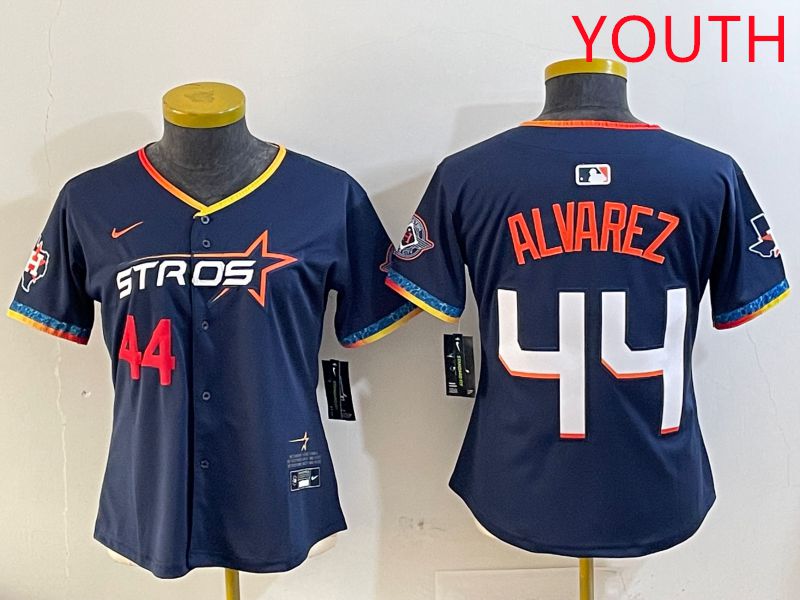 Youth Houston Astros #44 Alvarez Drak Blue Fourth generation Joint Name 2025 Nike MLB Jersey style 5